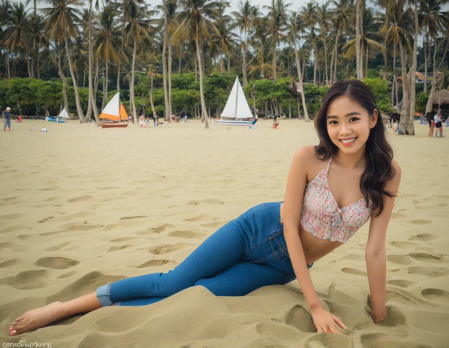 an adorable pinay posing on the sand of a lovely beach