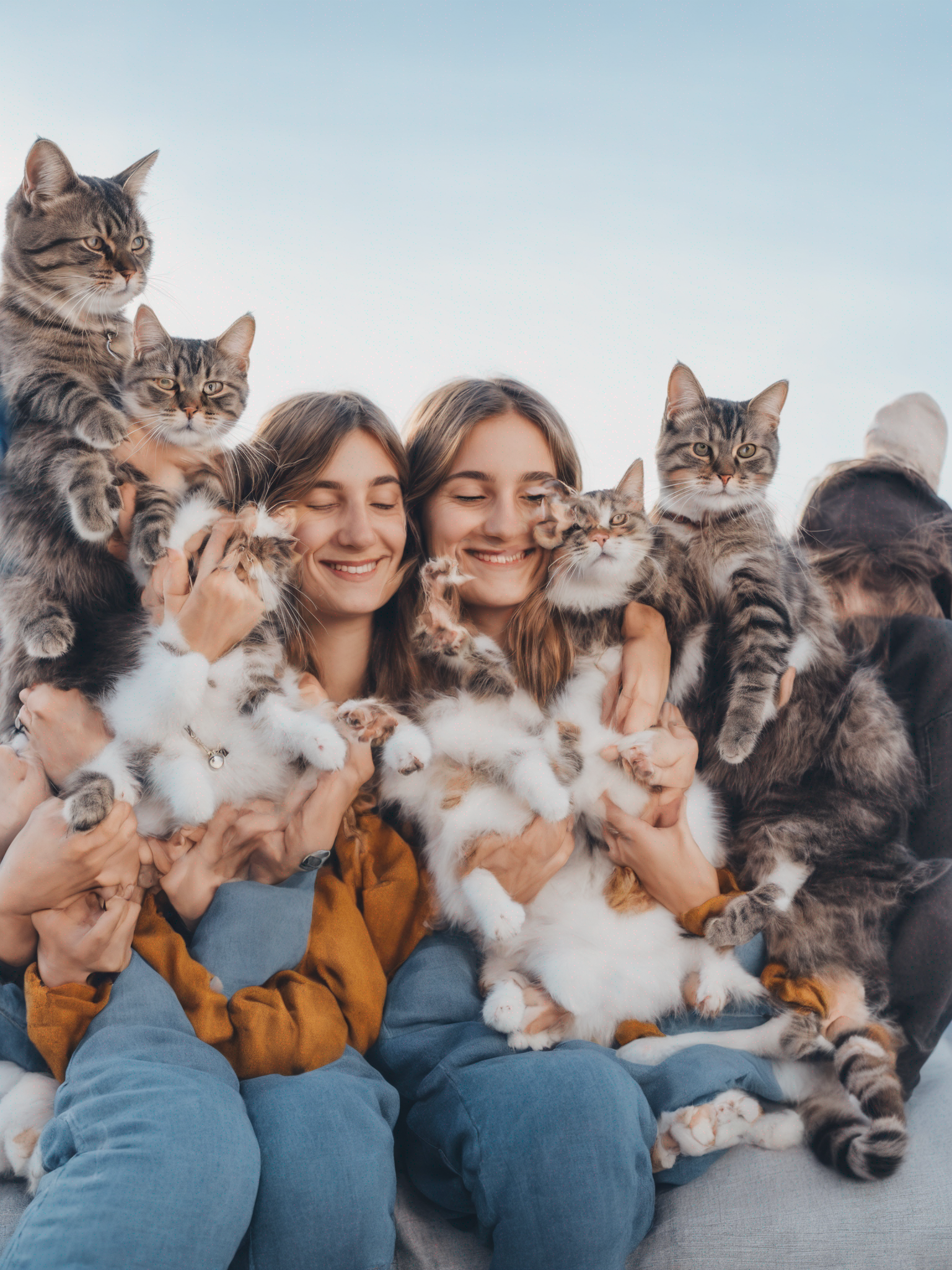 two roomates and their little cat to illustrate the place they live as joyfull and full of love