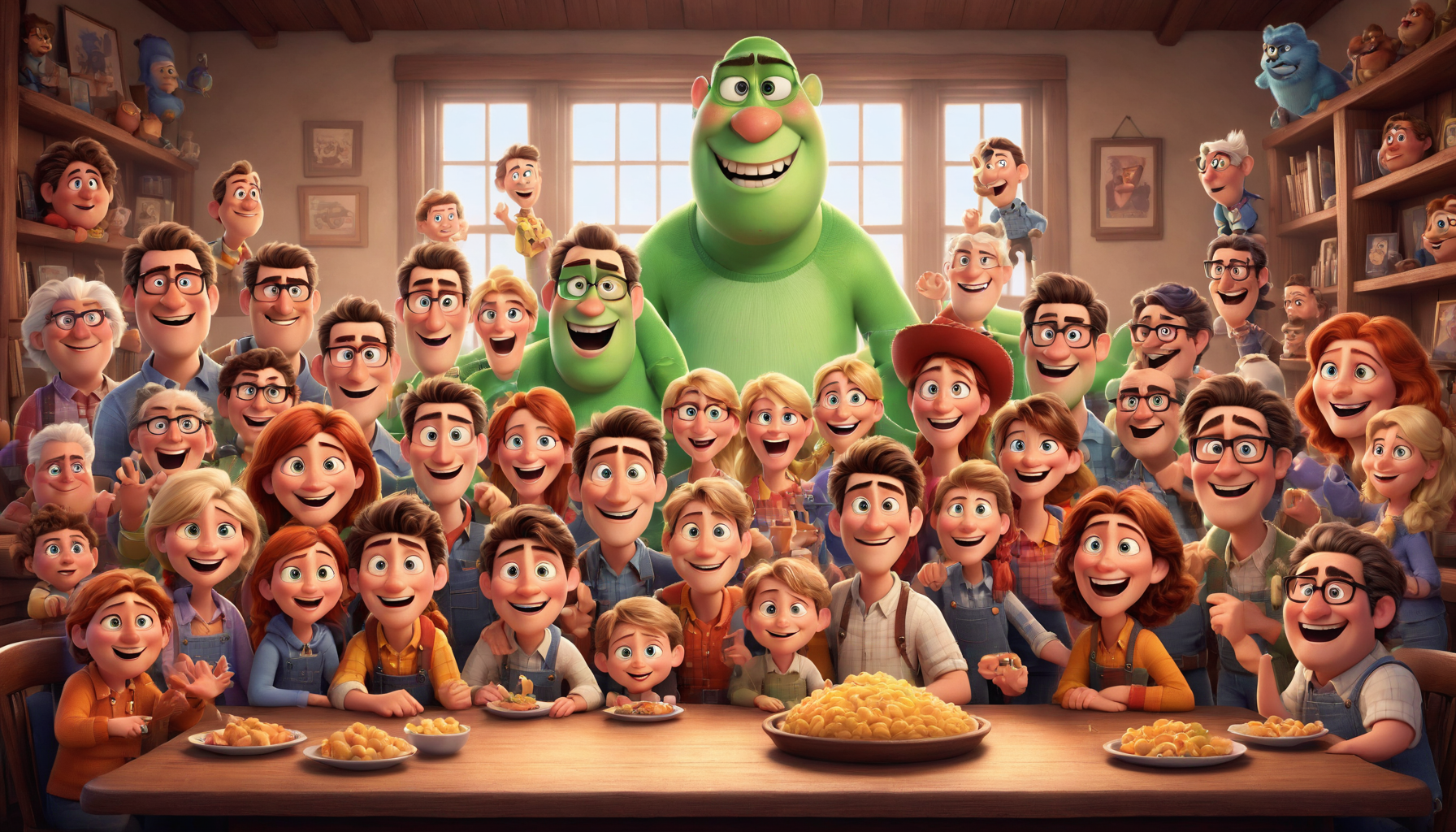 make the people in pixar style and make their faces happy